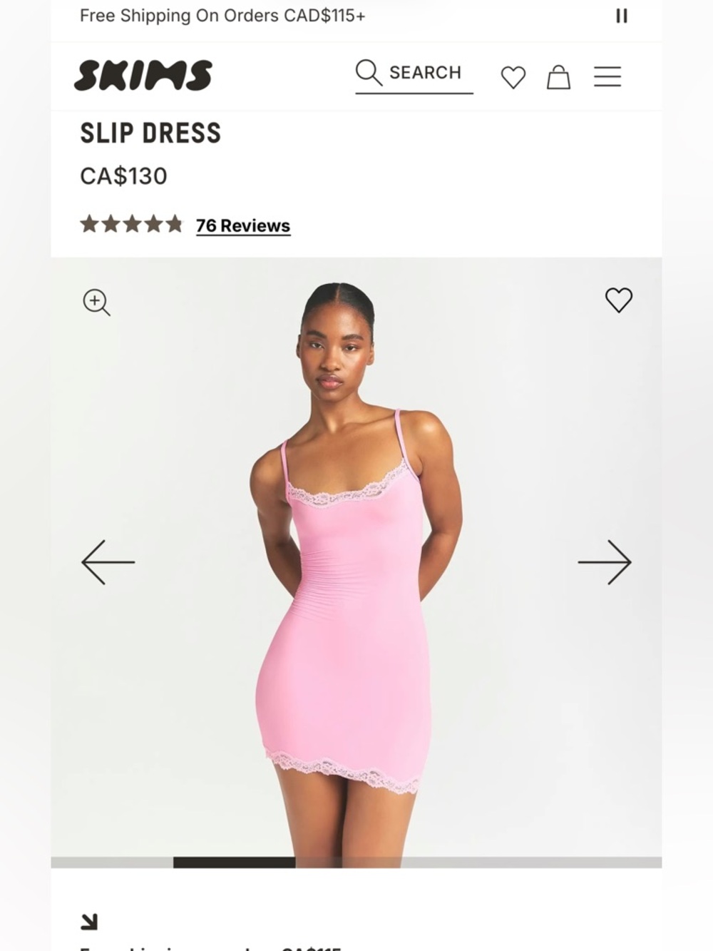 SKIMS Pink Lace-Trim Slip Dress